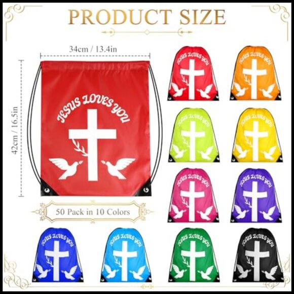Drawstring Backpack Polyester Daypack Religious Inspirational Message Bulk Pack - Picture 3 of 7